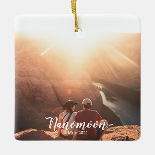 Custom Minimoon Nanomoon Honeymoon foto souvenir Keramisch Ornament (Voorkant)