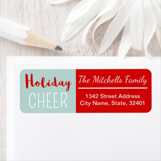 Custom Mint and Red Kerstvakanay Cheer Etiket (Insitu)