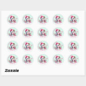 Custom Mint Green en Pink Merry Christmas Penguin Ronde Sticker (Vel)