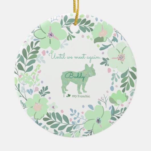 Custom Mint Green French Bulldog with Name & Photo Keramisch Ornament (Voorkant)