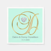 Custom Mint Green Gold Monogrammed D Wedding Servet (Voorkant)
