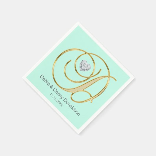 Custom Mint Green Gold Monogrammed D Wedding Servet (Hoek)
