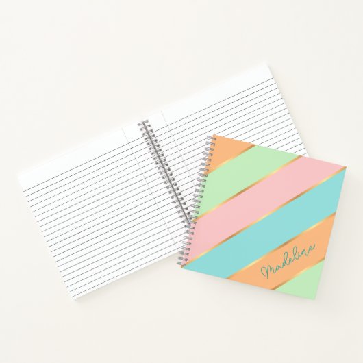Custom Mint Groen Turquoise Blauw Roze Gouden Stre Notitieboek (Binnen)