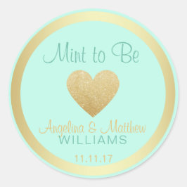 Custom Mint te zijn Mint Gold Glitter Hart Bruilof Ronde Sticker