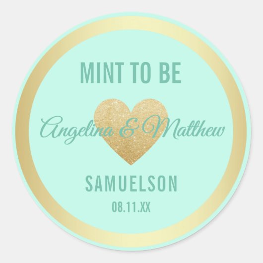 Custom Mint te zijn Mint Gold Glitter Hart Bruilof Ronde Sticker (Voorkant)