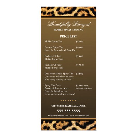 CUSTOM Mobiele Spray Tanning prijslijst Reclamekaart (Voorkant)
