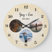 Custom Modern 3 Photo Collage Nieuw Weds Goud Grote Klok (Voorkant)