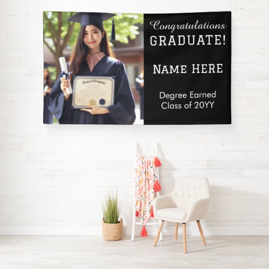 Custom Modern Afstuderen Foto, Zwart-wit Spandoek (Insitu)