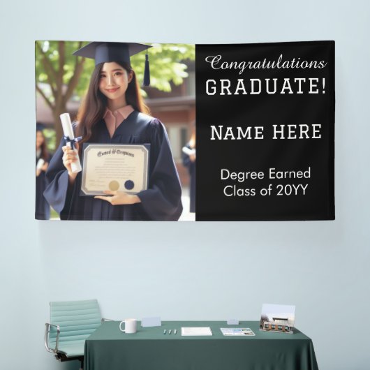 Custom Modern Afstuderen Foto, Zwart-wit Spandoek (Beurs)