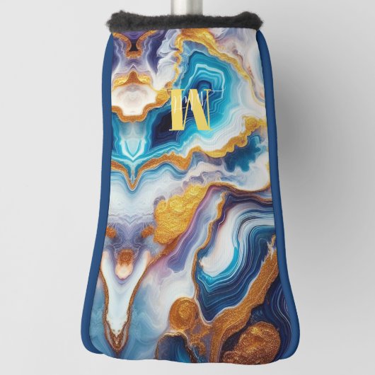 Custom Modern Aqua Paarse Golden Monogram Hoesje-M Golfheadcover (Draai 90)
