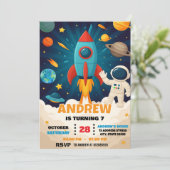 Custom Modern Astronaut Outer Space Birthday Kaart (Staand voorkant)