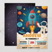 Custom Modern Astronaut Outer Space Birthday Kaart (Voorkant / Achterkant)