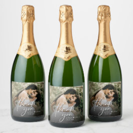 Custom Modern Bedankt Script Foto Wedding Sparkling Wijnetiket