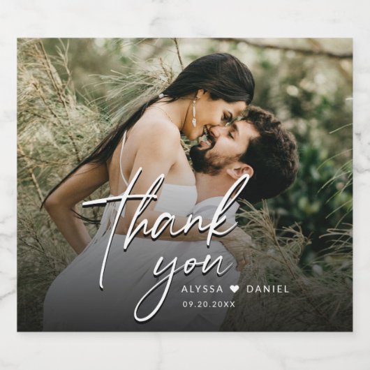 Custom Modern Bedankt Script Foto Wedding Sparkling Wijnetiket (Enkel label)
