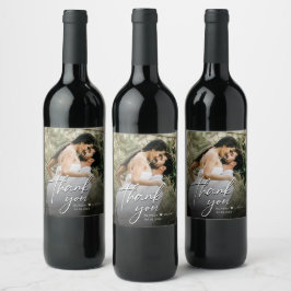 Custom Modern Bedankt Script Foto Wedding Wijn Etiket