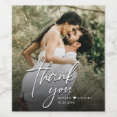 Custom Modern Bedankt Script Foto Wedding Wijn Etiket (Enkel label)