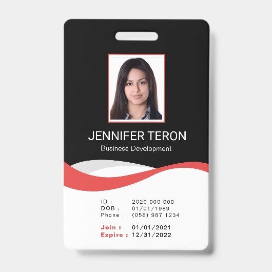 Custom Modern Black Employee ID Kaart met barcode Badge (Voorkant)