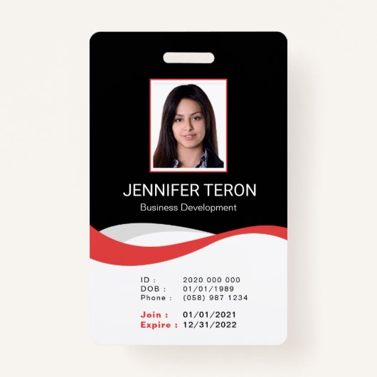 Custom Modern Black Employee ID Kaart met barcode Badge (Voorkant)