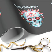 Custom Modern Blauw Roze Halloween Suikerschedel Cadeaupapier