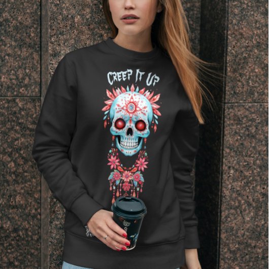 Custom Modern Blauw Roze Halloween Suikerschedel Trui