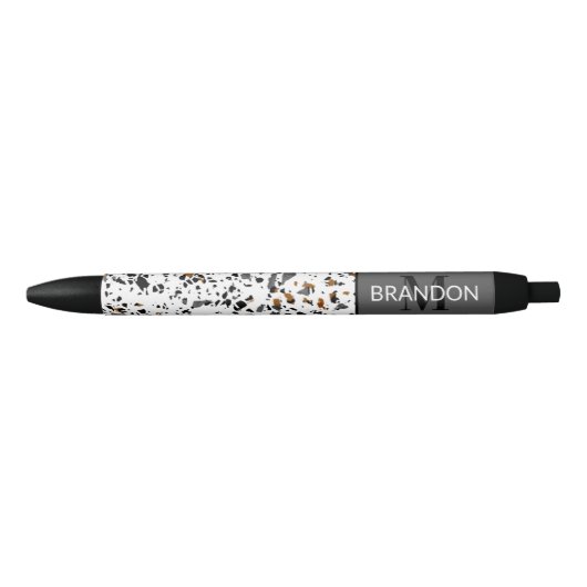 Custom Modern Blauwgroen Grijs Bruin Zwart Terrazz Zwarte Inkt Pen (Voorkant)