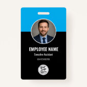 Custom Modern Blue Black Photo Employee ID Badge (Voorkant)