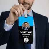 Custom Modern Blue Black Photo Employee ID Badge