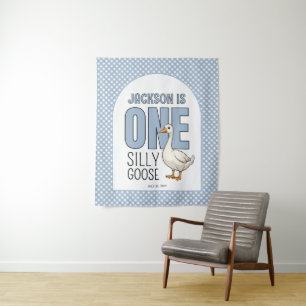 Custom Modern Blue Een Gekke Gans Eerste Verjaarda Wandkleed