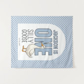 Custom Modern Blue Een Gekke Gans Eerste Verjaarda Wandkleed (Voorkant (horizontaal))