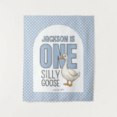 Custom Modern Blue Een Gekke Gans Eerste Verjaarda Wandkleed (Voorkant)
