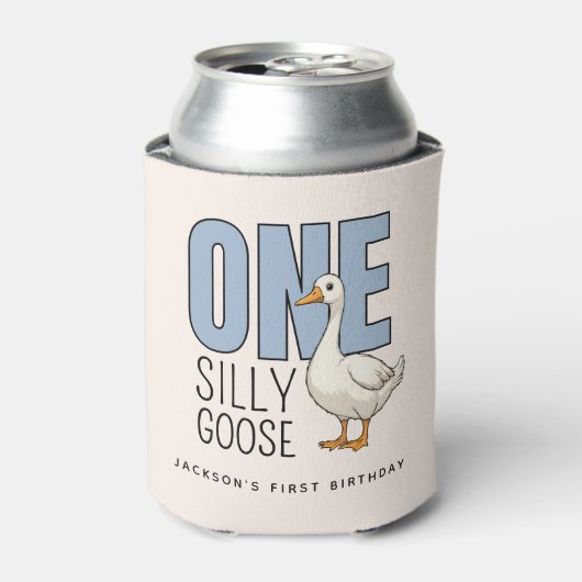 Custom Modern Blue One Silly Goose First Birthday Blikjeskoeler (Blikje Voorkant)