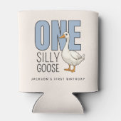 Custom Modern Blue One Silly Goose First Birthday Blikjeskoeler (Achterkant)