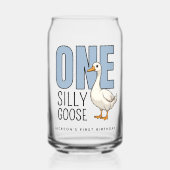 Custom Modern Blue One Silly Goose First Birthday Blikvorm Glas (Voorkant)