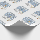 Custom Modern Blue One Silly Goose First Birthday Cadeaupapier (Hoek)
