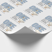 Custom Modern Blue One Silly Goose First Birthday Cadeaupapier (Hoek)