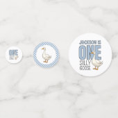 Custom Modern Blue One Silly Goose First Birthday Confetti (Achterkanten)