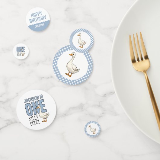 Custom Modern Blue One Silly Goose First Birthday Confetti (Groep)