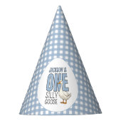 Custom Modern Blue One Silly Goose First Birthday Feesthoedjes (Voorkant)