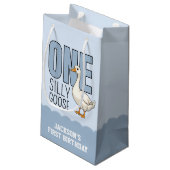 Custom Modern Blue One Silly Goose First Birthday Klein Cadeauzakje (Achterkant Gekanteld)