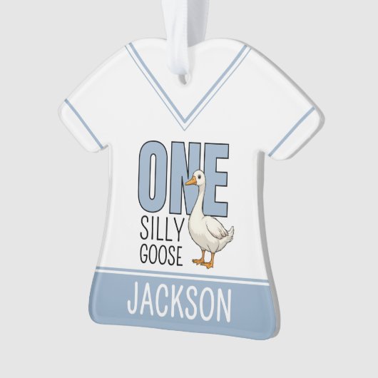 Custom Modern Blue One Silly Goose First Birthday Ornament (voorkant)