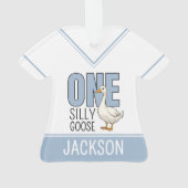 Custom Modern Blue One Silly Goose First Birthday Ornament (achterkant)