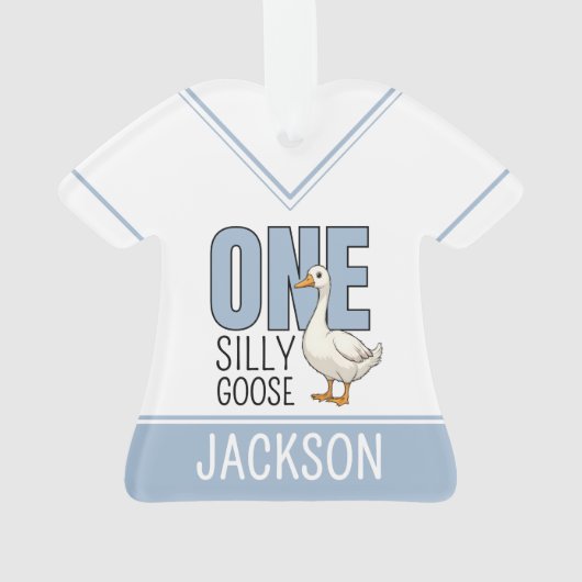 Custom Modern Blue One Silly Goose First Birthday Ornament (achterkant)