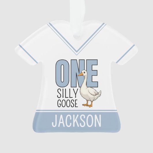 Custom Modern Blue One Silly Goose First Birthday Ornament (voorkant)