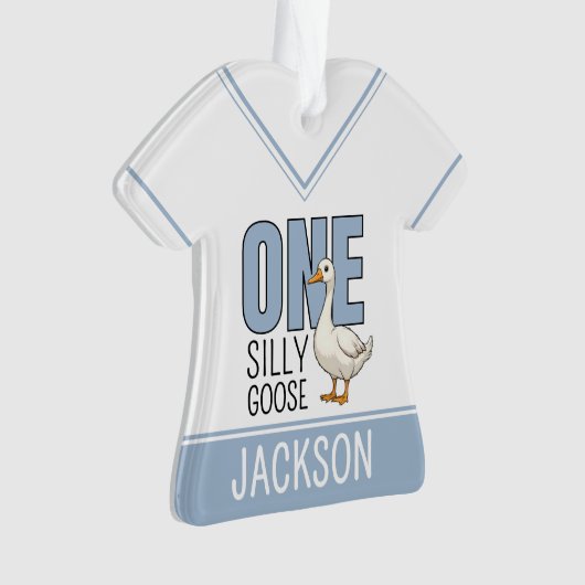 Custom Modern Blue One Silly Goose First Birthday Ornament (voorkant)