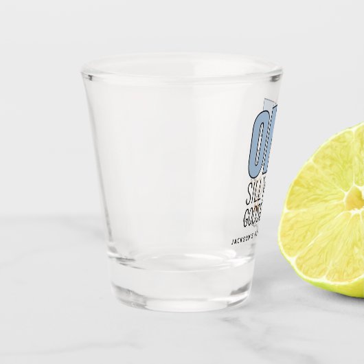 Custom Modern Blue One Silly Goose First Birthday Shot Glas (Links)