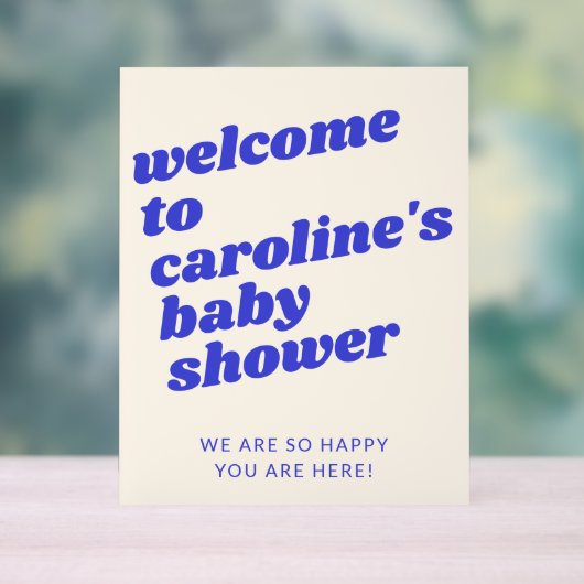 Custom Modern Blue Retro Baby Shower Welcome  Acryl Bord (Neutraal)