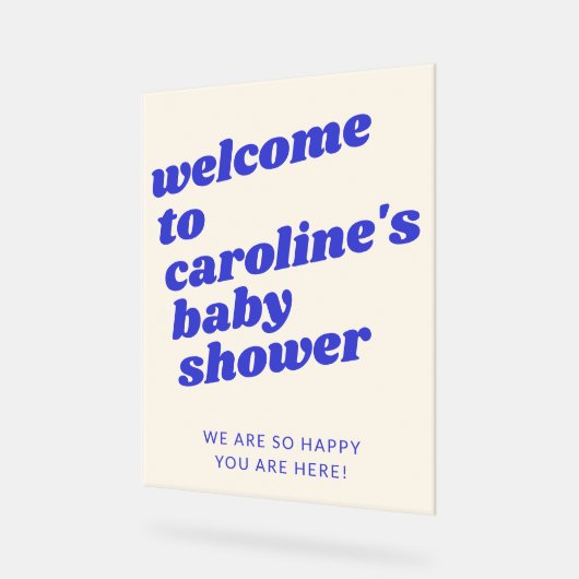 Custom Modern Blue Retro Baby Shower Welcome Acryl Bord (Hoek)