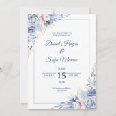 Custom Modern Blue Wedding Invitation Kaart (Voorkant)