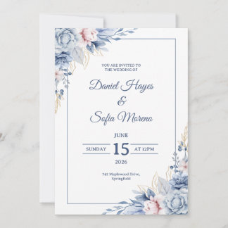 Custom Modern Blue Wedding Invitation Kaart
