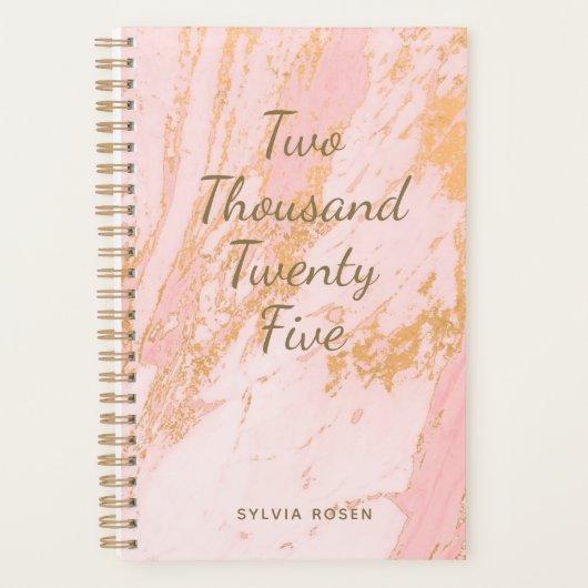 Custom Modern Blush Gold Marble Girly Naam 2025 Planner (Voorkant)